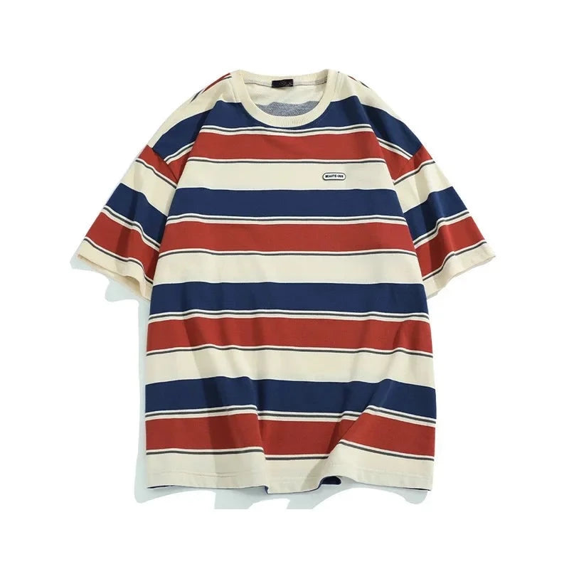 Main Striped Couples T-shirts For Men And Women In The Summer Of Loose Contrast Best Seller