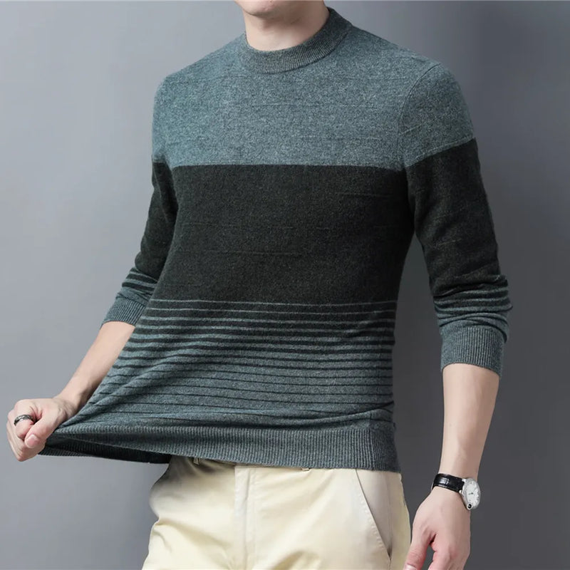 Wool Striped O-Neck Sweater Men Clothing Autumn Winter New Arrival Classic Pullover Pull Homme