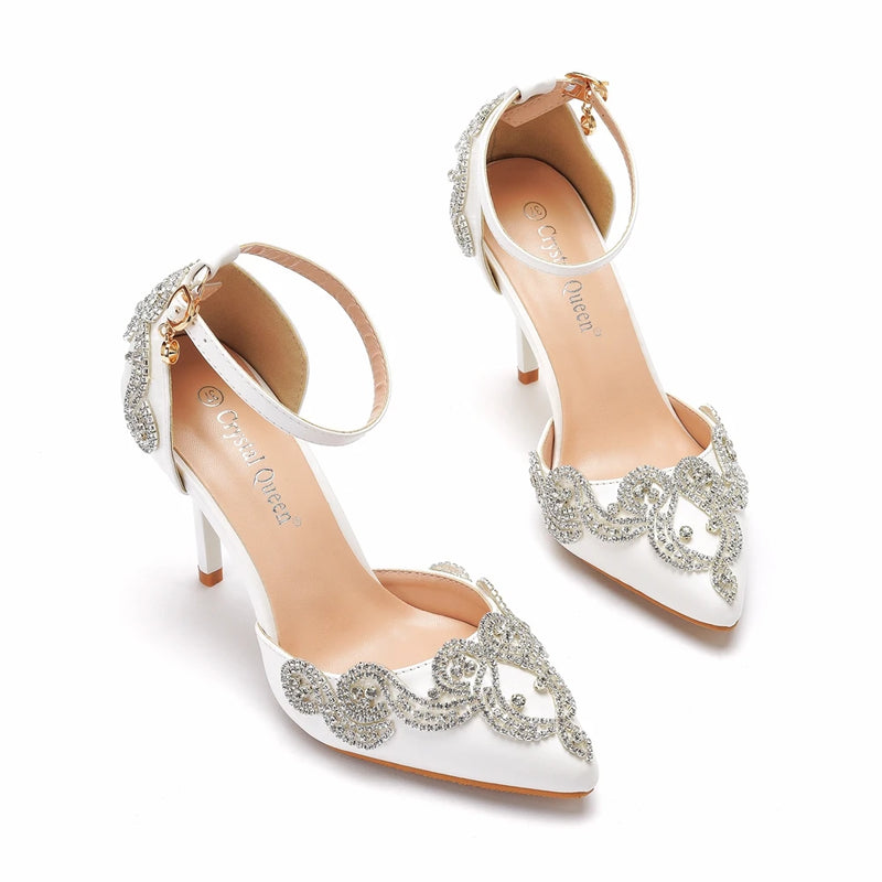 Summer Bridal Ankle Strap Pointed Toe Luxury Princess Wedding Shoes Women Party Prom Sandals