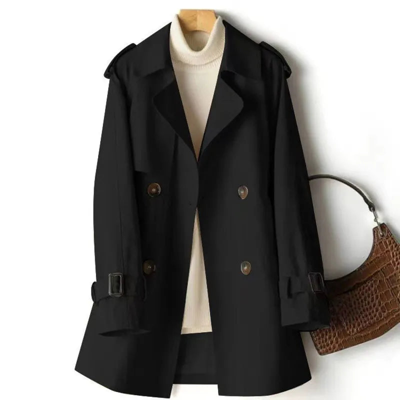 Women's Trench Windbreaker Coats Spring Autumn Casual Black Coat Khaki Midi Length Windbreaker Female Outerwear