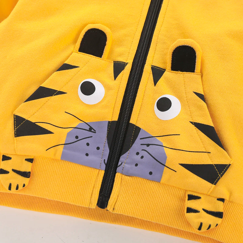 Jumping Meters Children's Boys Girls Hooded Coats For Autumn Spring Tiger Embroidery Hot Selling Baby Jackets Zipper Outwear