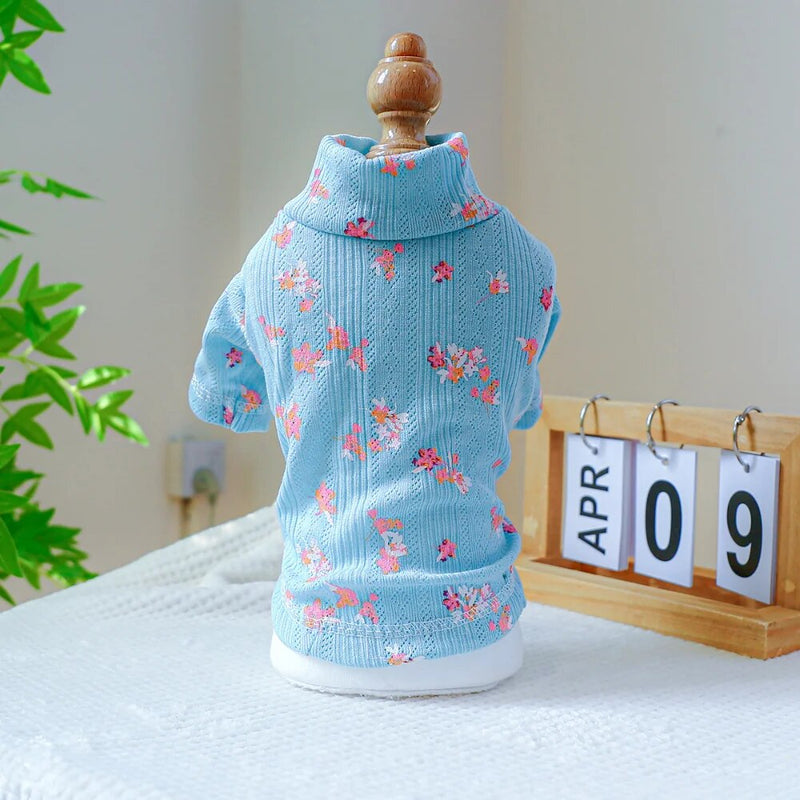 Dog Dresses Pet Clothes for Spring and Summer Bichon Blue Floral Bottoming Shirt Cute Pullover Shirt Light and Breathable