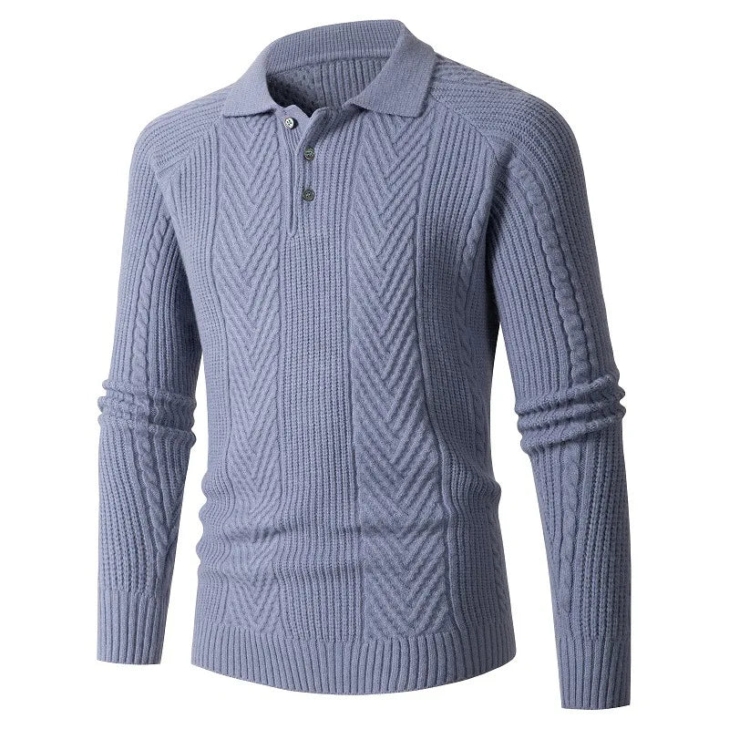 Men's Slim Base Shirt Lapel Sweater Knitwear Jacquard Autumn and Winter Sweater Coat Thickened Men's