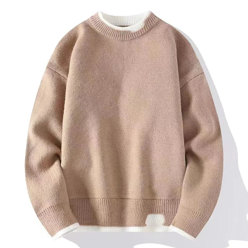 Autumn Winter Mens Sweaters Solid Collar Knitted Male Pullover Sweater