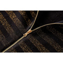 Autumn Spring Wool Blend Gold Threads Women Striped Knitted Vintage Dress