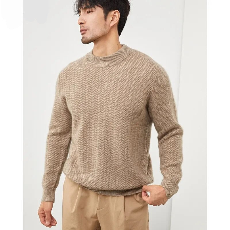 Pure Cashmere Sweater Men O-Neck Pullovers High-End Knit Thick Jacket Youth Warm Shirt