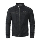 Men Jacket Retro Stand Collar Denim Jacket Men Bomber Coat Zipper Fly