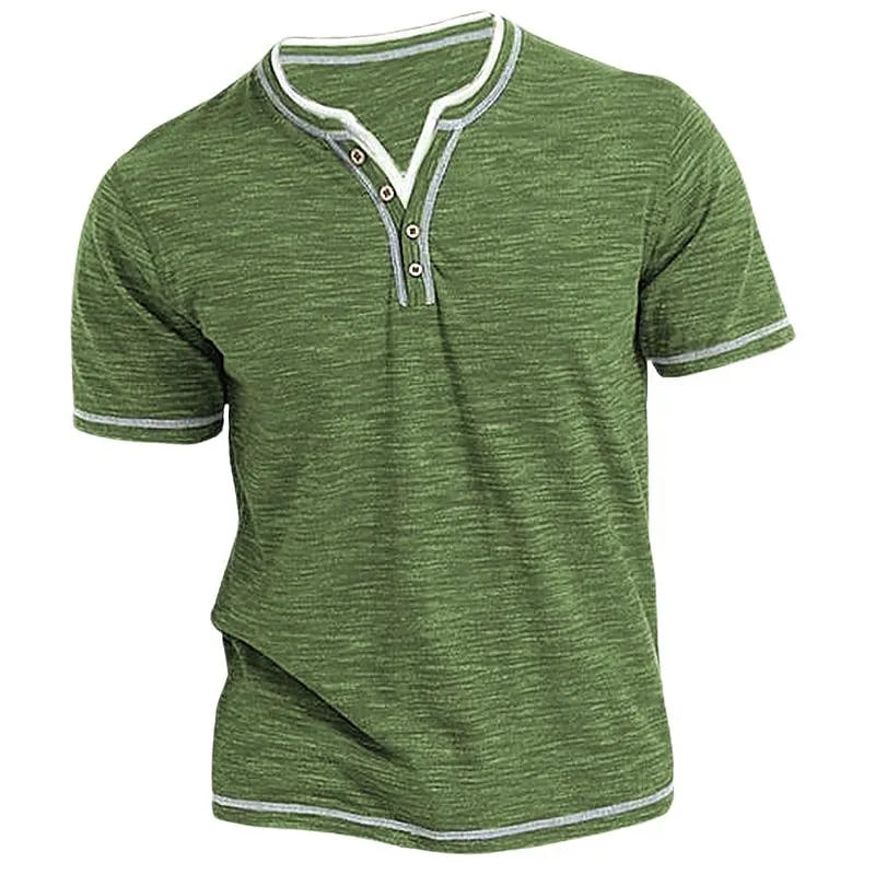 Men's Plain Henley Shirt Round Neck T-shirt Summer Comfortable Cotton Short Sleeve Casual Street Wear Sports Top Basic
