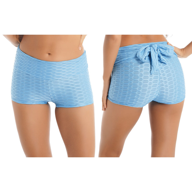 Womens High Waist Sport Shorts Wide Elastic Waistband Shirring Straps Bowknot Slimming Yoga Shorts Bubble Butt Shorts