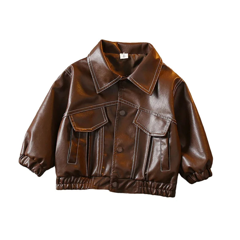 Children Leather Coat Spring Autumn Boy Jackets Baby Kids Casual Outerwear 2-8 Years Old