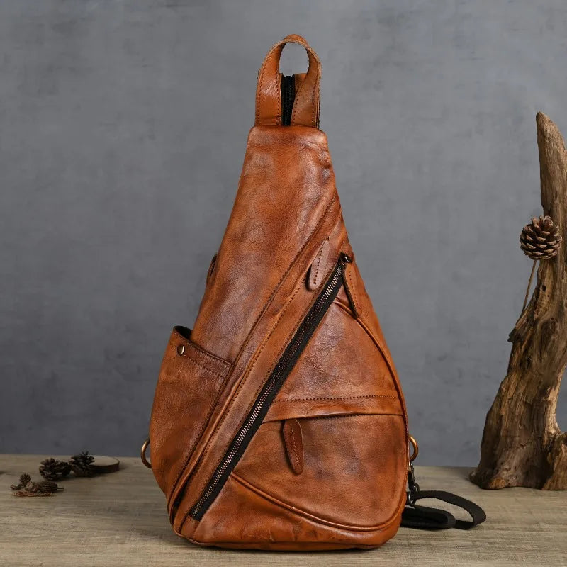 Leather chest bag Retro Horse leather crossbody Tote shoulder bag crossbody bag