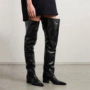 Black Over the knee boots Pointed toe Slip-on Middle heel Modern boots Modern boots