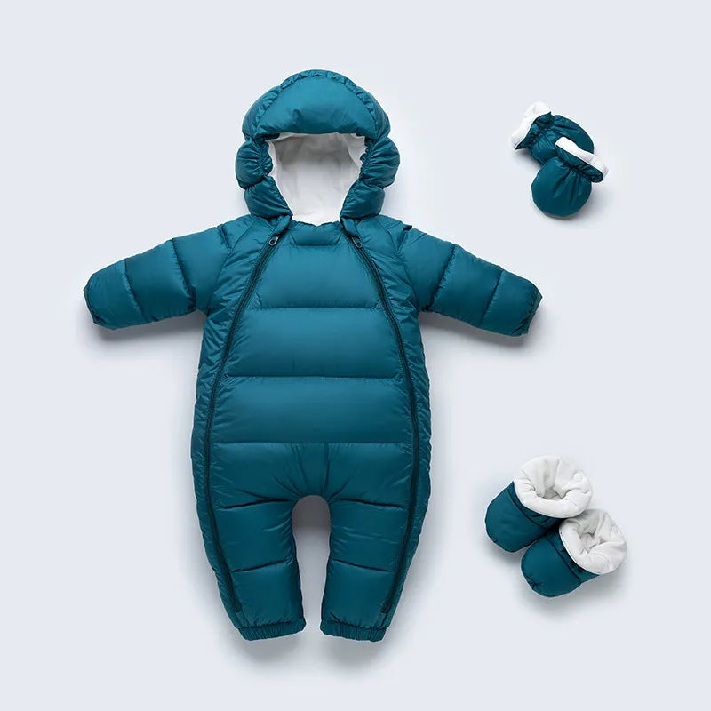 Kids Hooded Down Romper Warm Fleece Lining Outerwear Winter Overalls Children Clothing Kids Snowsuit Infant Baby Jumpsuit
