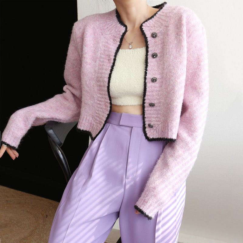 Women Sweater Spring Fall New Candy Solid Wool Round Neck Long Sleeve Knit Cardigan Sweater