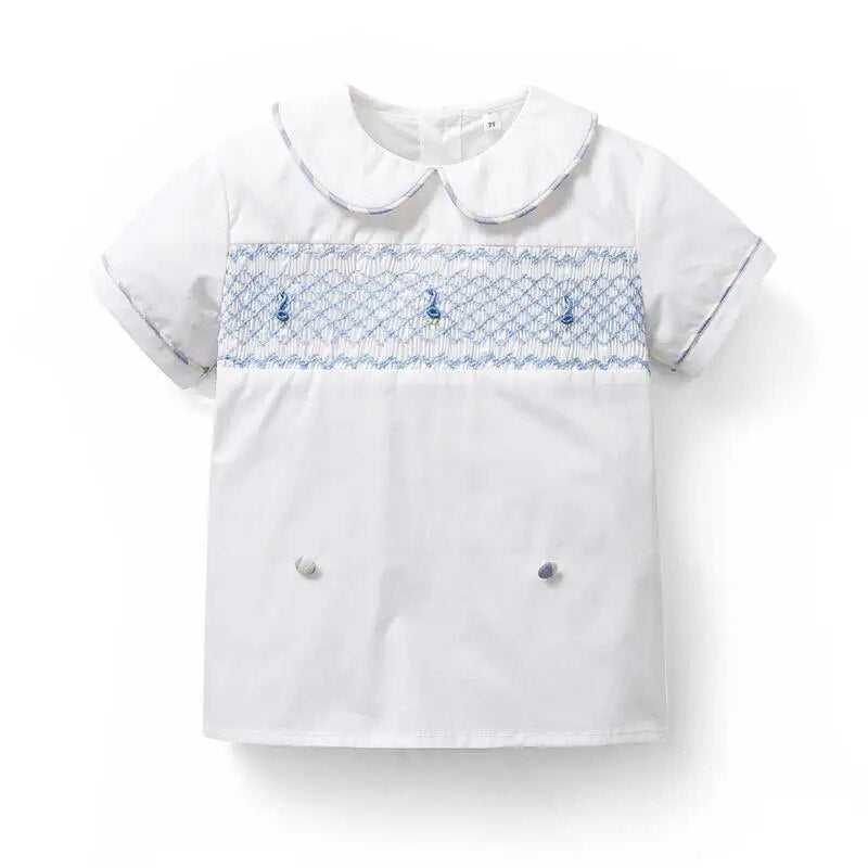 Baby Boy Hand Made Suit Summer Embroidery Boys Spanish Smocked Clothes Set