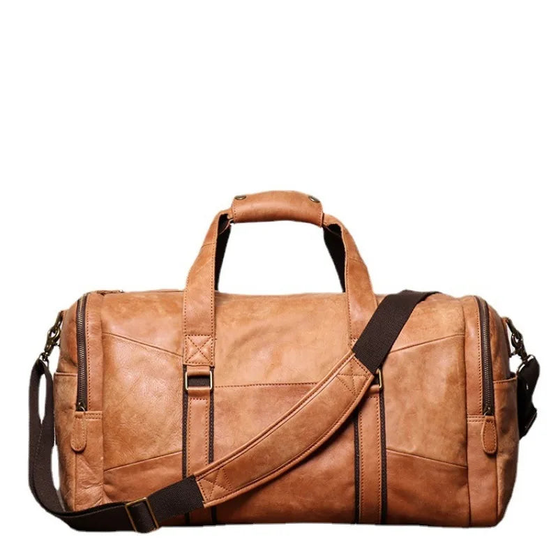 Vintage genuine leather men's portable travel bag single shoulder crossbody bag large capacity frosted leather