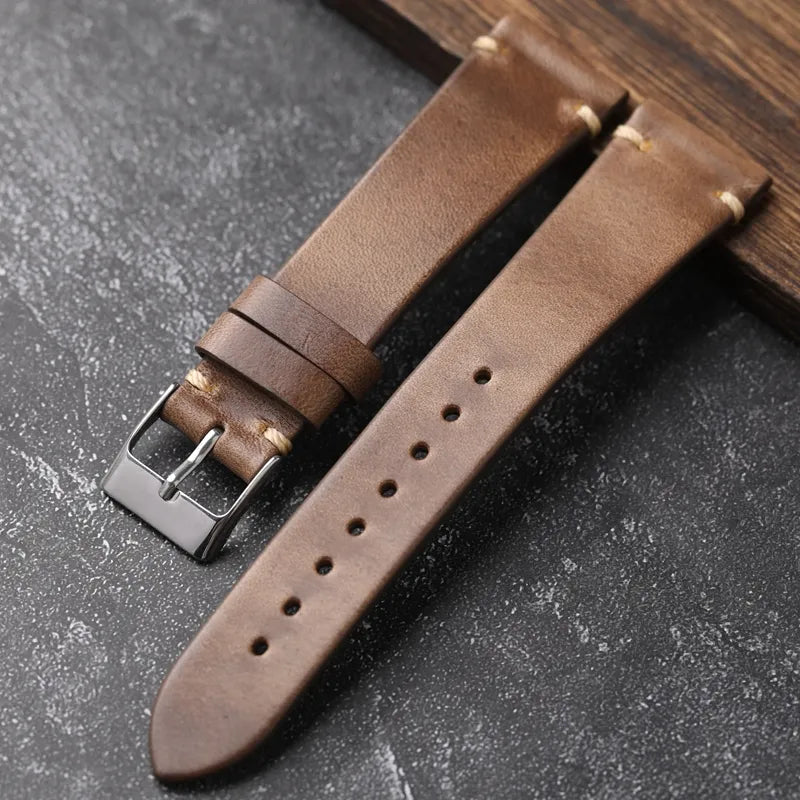 Leather Watchbands Natural Soft Wrap Handmade Leather Straps 18mm 20mm 22mm Vintage Men's Bracelet