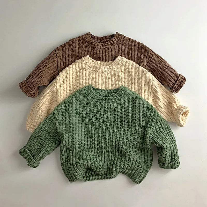 Winter Autumn Kids Sweaters Thicken Brief Loose Style Girls Boys Pullover Base Knitwear Children Clothes