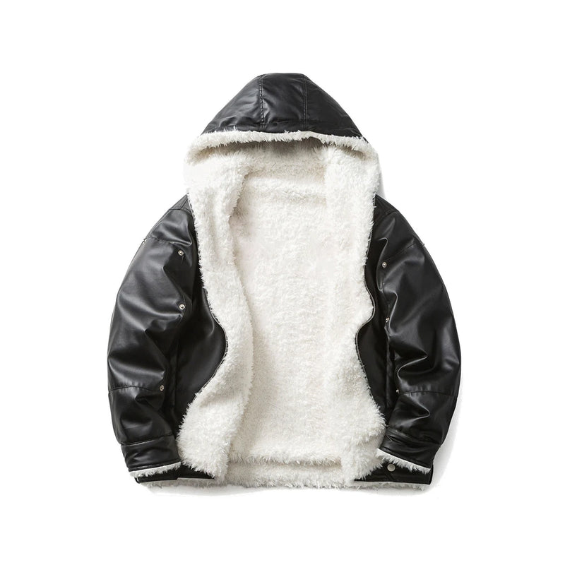 Winter Warm Leather Jacket Vintage Fleece Fluffy Coat Waterproof Thick Warm Reversible Jackets Coats