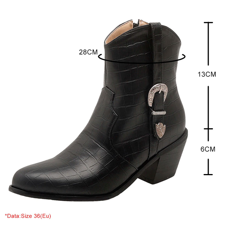 Winter Classic Chelsea Boots Woman Belt Buckle Pointy toe Wedges heel Ankle Boots Simple Comfortable Cowboy Boots