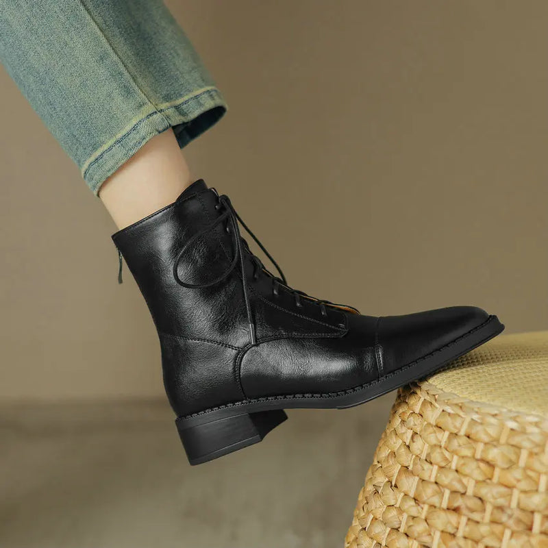 Women Ankle Boots Genuine Leather Zipper Shoes Woman Winter Casual Motorcycle Boots