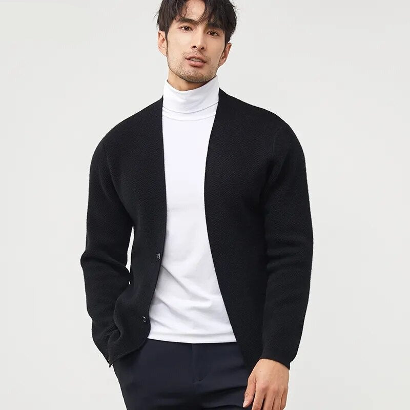 Autumn Cashmere Coat Men's Cardigan Sweater Youth Knit Thick Jacket High-End Bottoming Shirt