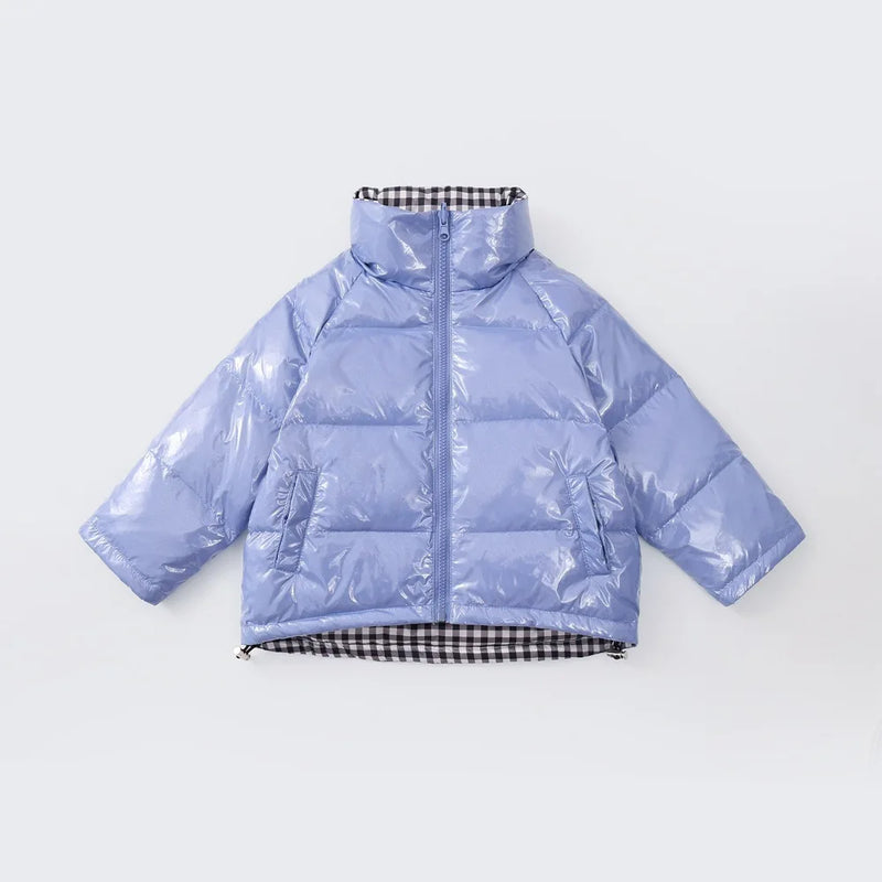 Winter cotton padded jacket new wash free down jacket wear short plaid and warm down jacket on both sides
