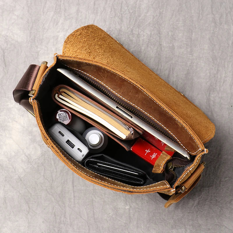 Leather Shoulder Bag Men's Bag Brown Crossbody Casual Magnetic Buckle Flap Shoulder Bags