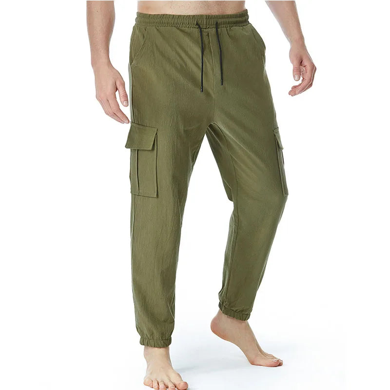 Mens Cargo Pants Casual Lightweight Elastic Waist Summer Beach Pants Men Trousers Pantalones