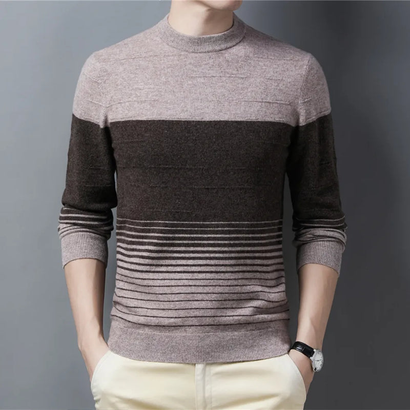 Wool Striped O-Neck Sweater Men Clothing Autumn Winter New Arrival Classic Pullover Pull Homme