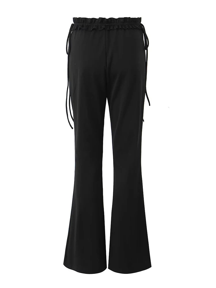 Women Autumn Streetwear Style Low Waist Flared Pants Chic Elastic Waist Long Pant Casual Trousers
