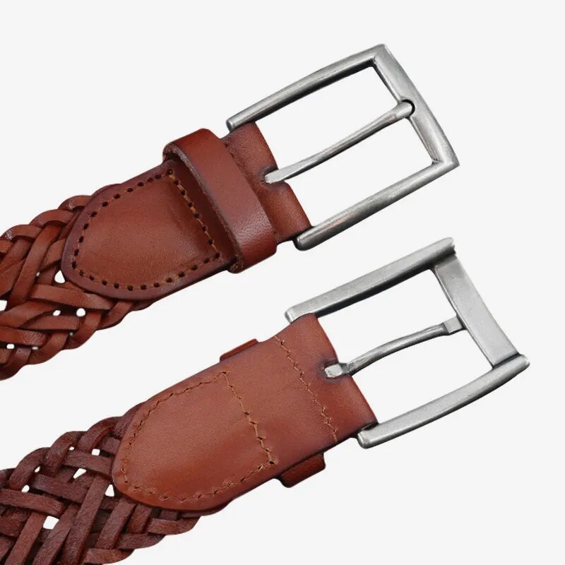 Braid Belts Women Genuine Leather Solid Square Belt Buckle Ladies Accessories Handmade