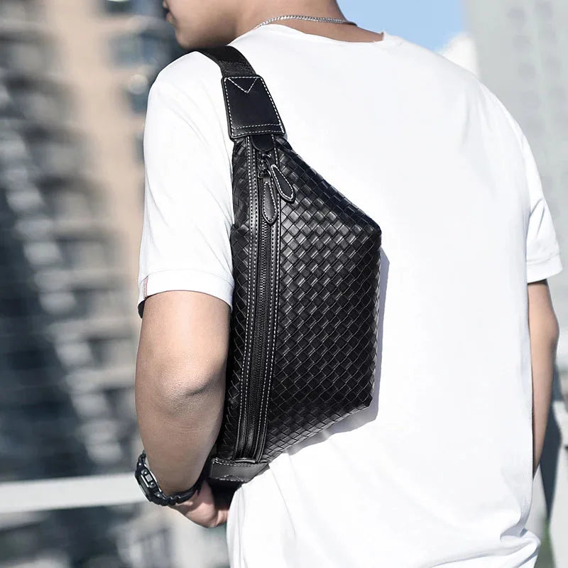 Designer Men's Waist Bags Weave Chest Pack Casual Fanny Pack Money Phone Bag Luxury Shoulder Belt Bag