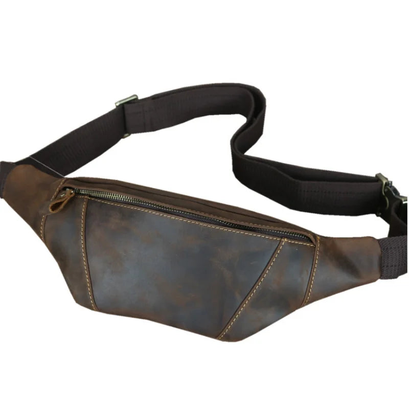 Retro Men's Leather Waist Wrap with Crossbody Bag Leather Outdoor Sports Cycling Men's Bag