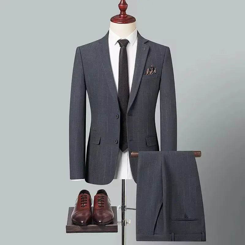 Suit men business casual comfort striped best man suit groom wedding light