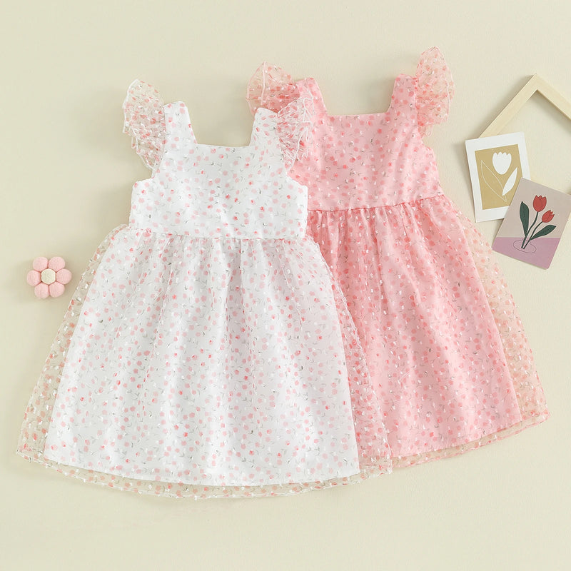 Summer Kids Baby Girl Dress Sleeveless Floral Ruffle Tulle Dress Outfit Cute Clothes