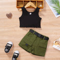 Toddler Girl Trendy Ribbed Tank Top and Buckled Belted Shorts Set