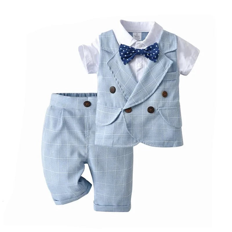 Baby Boy Summer Clothing Set Handsome Gentleman Infant Spring Wedding Party Kids Outfits Soild Elegant Tops+Pants Suits