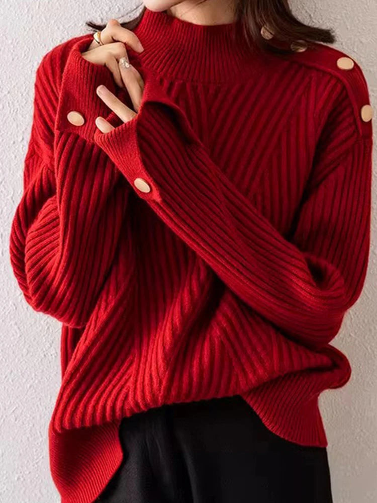 Wool Pullover Half-high Neck Solid Slouchy Style Relaxed Casual Comfortable Commute Sweater Winter Christmas