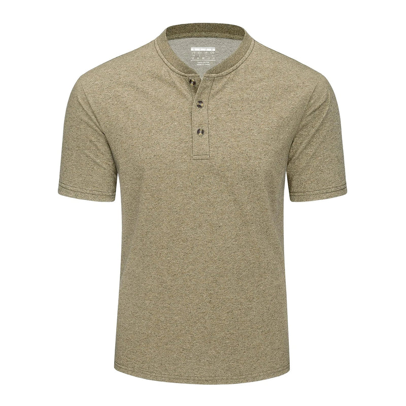 Men's Henley T-shirt Cotton Blend Summer Short Sleeve Front Placket Tee Shirt