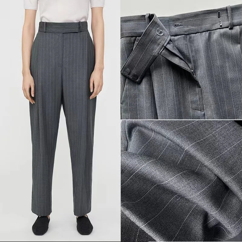 original deep pleated wool trousers tapered trousers classic high-grade grey casual pants