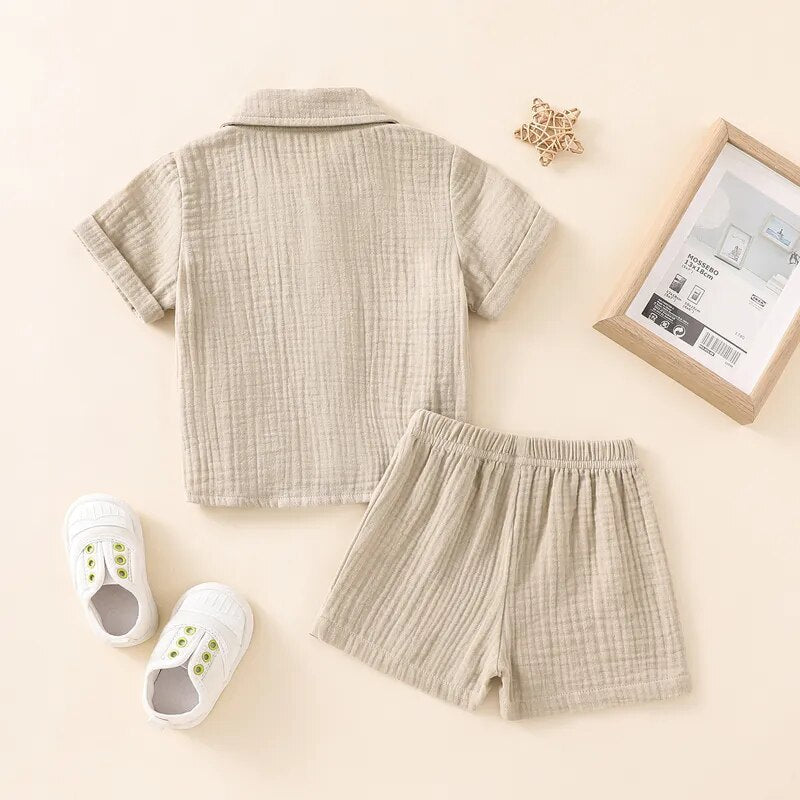 Toddler Infant Baby Boys Summer Clothes Cotton Linen Short Sleeve Button Short Sleeve T-shirts Shorts Soft Casual Outfits