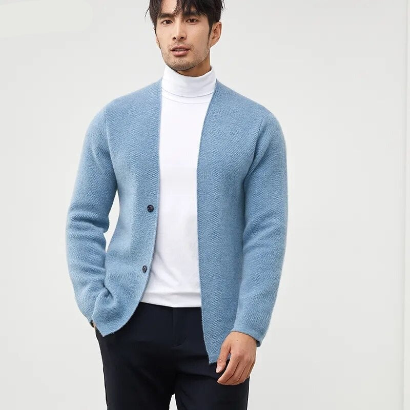 Autumn Cashmere Coat Men's Cardigan Sweater Youth Knit Thick Jacket High-End Bottoming Shirt