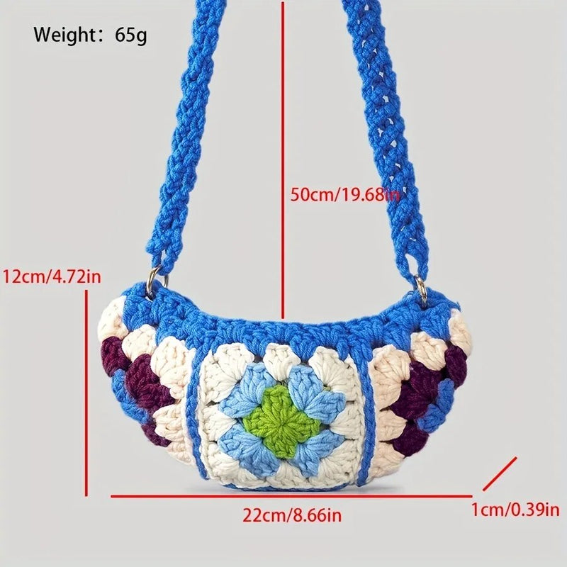 Bohemian Granny Square Crossbody Bags for Women Designer Crochet Shoulder Bags Knitted Hobos Messenger Bag Small Phone Purses