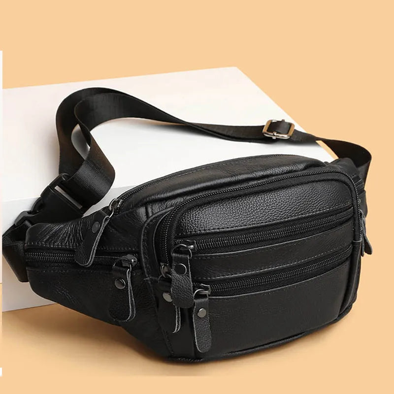 Genuine Leather Waist Bag for Men Leather Fanny Bagr Shoulder Bag Unisex Belt Waist Packs