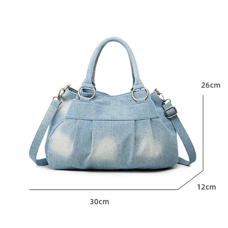 Annmouler Designer Women Denim Crossbody Bag Large Capacity Shoulder Messenger Bag with Detachable Jeans Bag