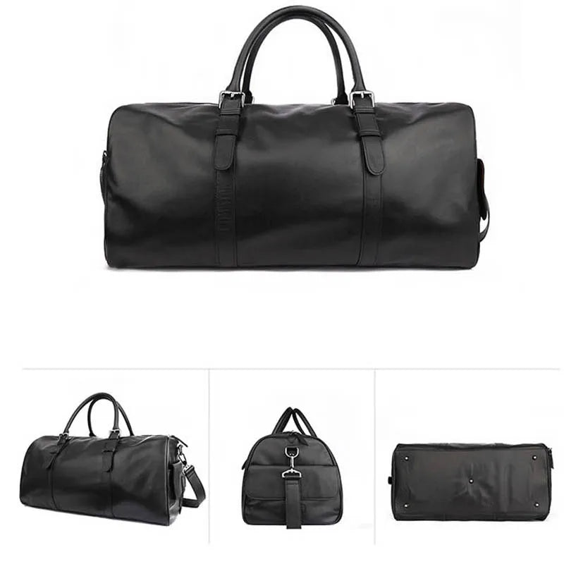 Soft Genuine Leather Travel Bag For Men Women Travel Duffel With Shoe Pocket Big Capacity Male Luggage Bag