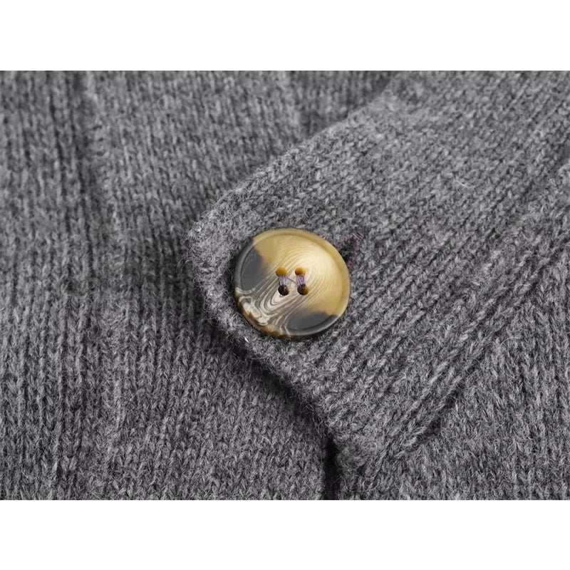 Autumn Women Single Button Cut Out Knit Wool Blend Cardigan Coat