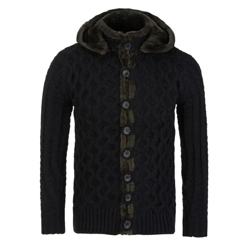 Men Sweater Cardigan Jacket Knitted Casual Coat with Hood Warm Thick Warm Outwear