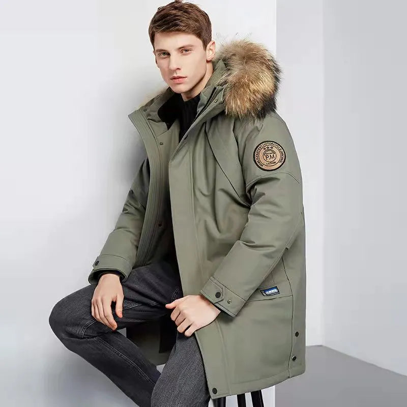 Winter Warm Men Casual Hooded Fur Collar Down Jacket
